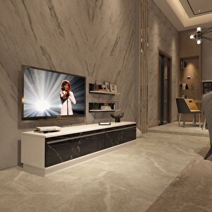 Eko 4b Mdf Std Tv Ünitesi Tv Sehpası Beyaz Siyah Mermer