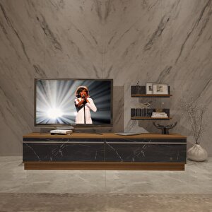 Eko 4b Mdf Std Tv Ünitesi Tv Sehpası Ceviz Siyah Mermer