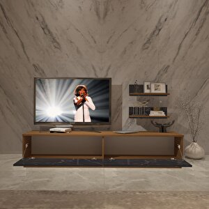 Eko 4b Mdf Std Tv Ünitesi Tv Sehpası Ceviz Siyah Mermer