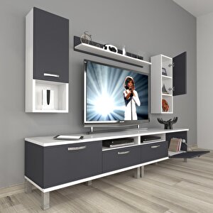 Eko 5200da Mdf Krom Ayaklı Tv Ünitesi Tv Sehpası Beyaz - Antrasit