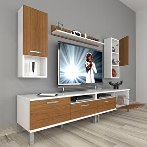 Eko 5200da Mdf Krom Ayaklı Tv Ünitesi Tv Sehpası Beyaz - Ceviz