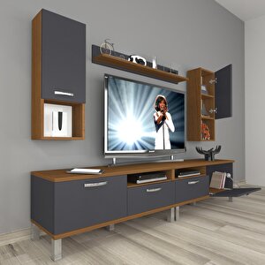 Eko 5200da Mdf Krom Ayaklı Tv Ünitesi Tv Sehpası Ceviz Antrasit