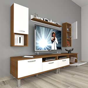 Eko 5200da Slm Krom Ayaklı Tv Ünitesi Tv Sehpası Ceviz Beyaz