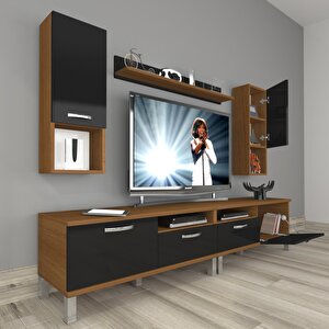 Eko 5200da Slm Krom Ayaklı Tv Ünitesi Tv Sehpası Ceviz-Siyah