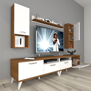 Eko 5200da Slm Retro Tv Ünitesi Tv Sehpası Ceviz Beyaz