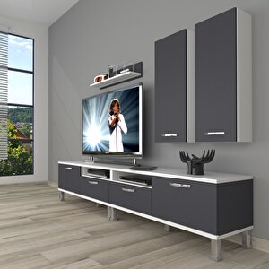 Eko 5200d Mdf Krom Ayaklı Tv Ünitesi Tv Sehpası Beyaz - Antrasit
