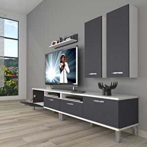Eko 5200d Mdf Krom Ayaklı Tv Ünitesi Tv Sehpası Beyaz - Antrasit