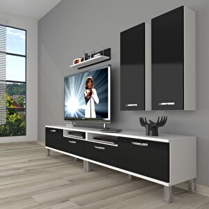 Eko 5200d Mdf Krom Ayaklı Tv Ünitesi Tv Sehpası Beyaz - Siyah