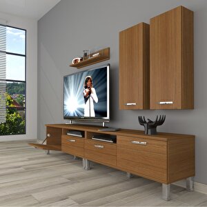 Eko 5200d Mdf Krom Ayaklı Tv Ünitesi Tv Sehpası Naturel Ceviz