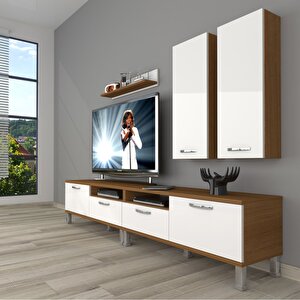 Eko 5200d Mdf Krom Ayaklı Tv Ünitesi Tv Sehpası Ceviz Beyaz