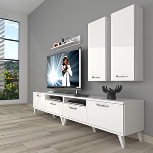 Eko 5200d Mdf Retro Tv Ünitesi Tv Sehpası Parlak Beyaz