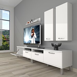 Eko 5200d Slm Krom Ayaklı Tv Ünitesi Tv Sehpası Parlak Beyaz