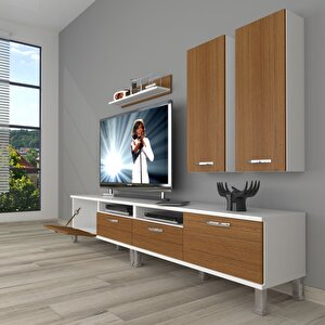 Eko 5200d Slm Krom Ayaklı Tv Ünitesi Tv Sehpası Beyaz - Ceviz