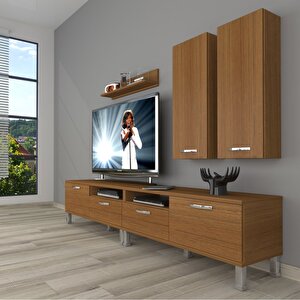 Eko 5200d Slm Krom Ayaklı Tv Ünitesi Tv Sehpası Naturel Ceviz
