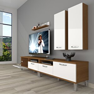 Eko 5200d Slm Krom Ayaklı Tv Ünitesi Tv Sehpası Ceviz Beyaz