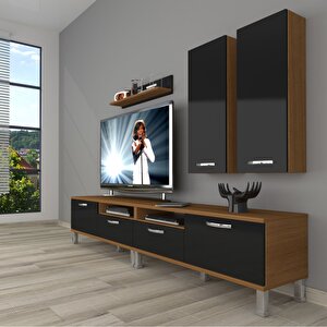 Eko 5200d Slm Krom Ayaklı Tv Ünitesi Tv Sehpası Ceviz-Siyah