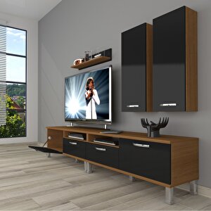 Eko 5200d Slm Krom Ayaklı Tv Ünitesi Tv Sehpası Ceviz-Siyah