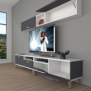 Eko 5200 Mdf Krom Ayaklı Tv Ünitesi Tv Sehpası Beyaz - Antrasit
