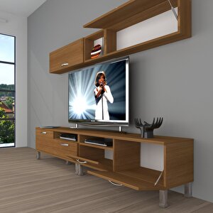 Eko 5200 Mdf Krom Ayaklı Tv Ünitesi Tv Sehpası Naturel Ceviz
