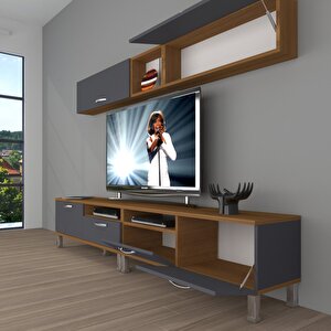 Eko 5200 Mdf Krom Ayaklı Tv Ünitesi Tv Sehpası Ceviz Antrasit