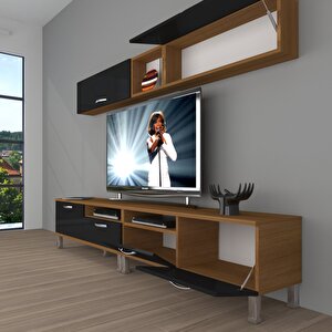 Eko 5200 Mdf Krom Ayaklı Tv Ünitesi Tv Sehpası Ceviz-Siyah