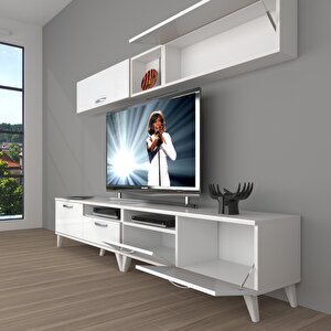 Eko 5200 Mdf Retro Tv Ünitesi Tv Sehpası Parlak Beyaz