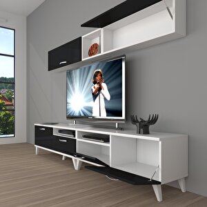 Eko 5200 Mdf Retro Tv Ünitesi Tv Sehpası Beyaz - Siyah