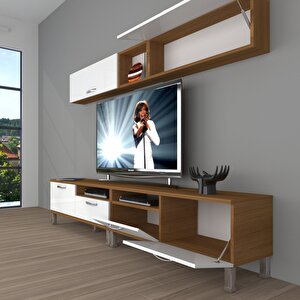 Eko 5200 Slm Krom Ayaklı Tv Ünitesi Tv Sehpası Ceviz Beyaz