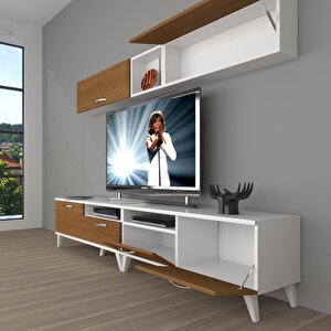 Eko 5200 Slm Retro Tv Ünitesi Tv Sehpası Beyaz - Ceviz