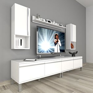 Eko 5200ta Mdf Krom Ayaklı Tv Ünitesi Tv Sehpası Parlak Beyaz