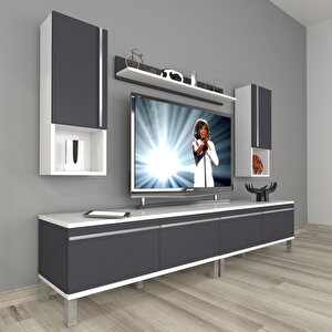 Eko 5200ta Mdf Krom Ayaklı Tv Ünitesi Tv Sehpası Beyaz - Antrasit