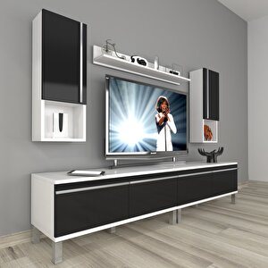 Eko 5200ta Mdf Krom Ayaklı Tv Ünitesi Tv Sehpası Beyaz - Siyah