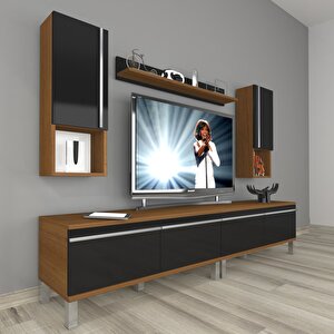 Eko 5200ta Mdf Krom Ayaklı Tv Ünitesi Tv Sehpası Ceviz-Siyah