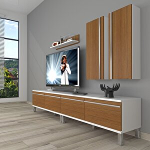 Eko 5200t Mdf Krom Ayaklı Tv Ünitesi Tv Sehpası Beyaz - Ceviz