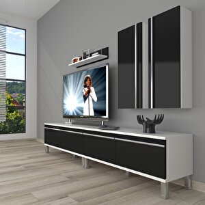 Eko 5200t Mdf Krom Ayaklı Tv Ünitesi Tv Sehpası Beyaz - Siyah