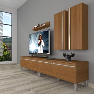 Eko 5200t Mdf Krom Ayaklı Tv Ünitesi Tv Sehpası Naturel Ceviz