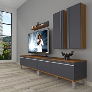 Eko 5200t Mdf Krom Ayaklı Tv Ünitesi Tv Sehpası Ceviz Antrasit