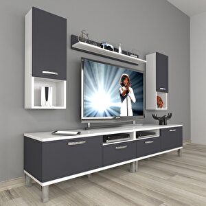 Eko 5220da Mdf Krom Ayaklı Tv Ünitesi Tv Sehpası Beyaz - Antrasit