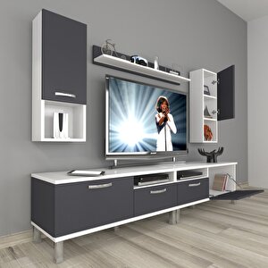 Eko 5220da Mdf Krom Ayaklı Tv Ünitesi Tv Sehpası Beyaz - Antrasit