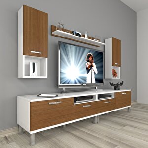 Eko 5220da Mdf Krom Ayaklı Tv Ünitesi Tv Sehpası Beyaz - Ceviz