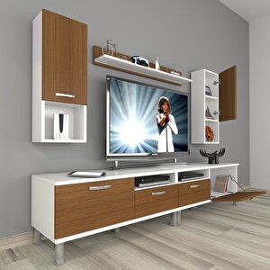 Eko 5220da Mdf Krom Ayaklı Tv Ünitesi Tv Sehpası Beyaz - Ceviz