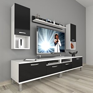 Eko 5220da Mdf Krom Ayaklı Tv Ünitesi Tv Sehpası Beyaz - Siyah