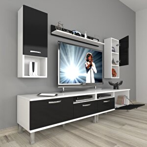 Eko 5220da Mdf Krom Ayaklı Tv Ünitesi Tv Sehpası Beyaz - Siyah