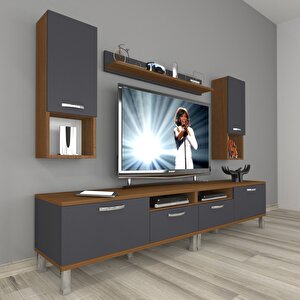 Eko 5220da Mdf Krom Ayaklı Tv Ünitesi Tv Sehpası Ceviz Antrasit