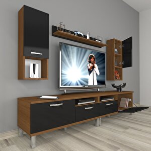 Eko 5220da Mdf Krom Ayaklı Tv Ünitesi Tv Sehpası Ceviz-Siyah