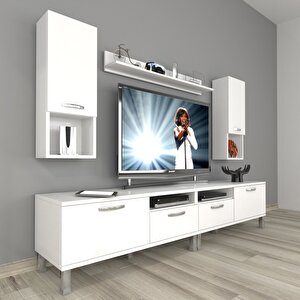 Eko 5220da Slm Krom Ayaklı Tv Ünitesi Tv Sehpası Parlak Beyaz