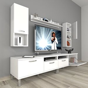 Eko 5220da Slm Krom Ayaklı Tv Ünitesi Tv Sehpası Parlak Beyaz