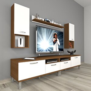 Eko 5220da Slm Krom Ayaklı Tv Ünitesi Tv Sehpası Ceviz Beyaz