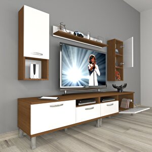 Eko 5220da Slm Krom Ayaklı Tv Ünitesi Tv Sehpası Ceviz Beyaz
