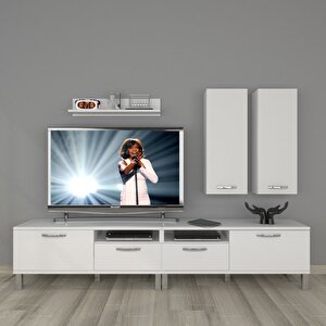 Eko 5220d Mdf Krom Ayaklı Tv Ünitesi Tv Sehpası Parlak Beyaz